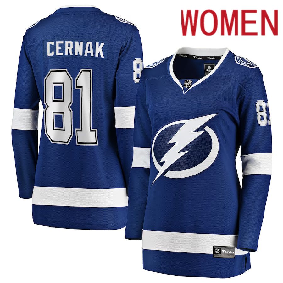 Women Tampa Bay Lightning #81 Erik Cernak Fanatics Branded Blue Home Breakaway Player NHL Jersey->women nhl jersey->Women Jersey